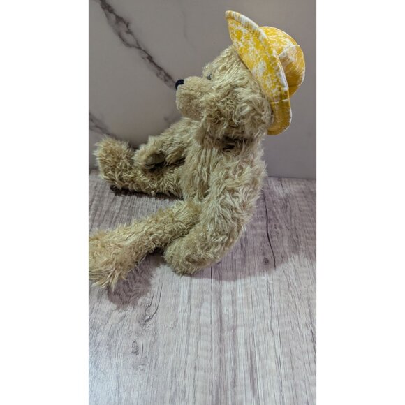 Vintage Ty Teddy Bear Yellow Hat 1993 Plush Toy Tan Fur 12 Inch Stuffed Animal - Picture 4 of 10